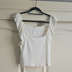 Free People L Flutter Sleeve Woven Open Work Tank EUC